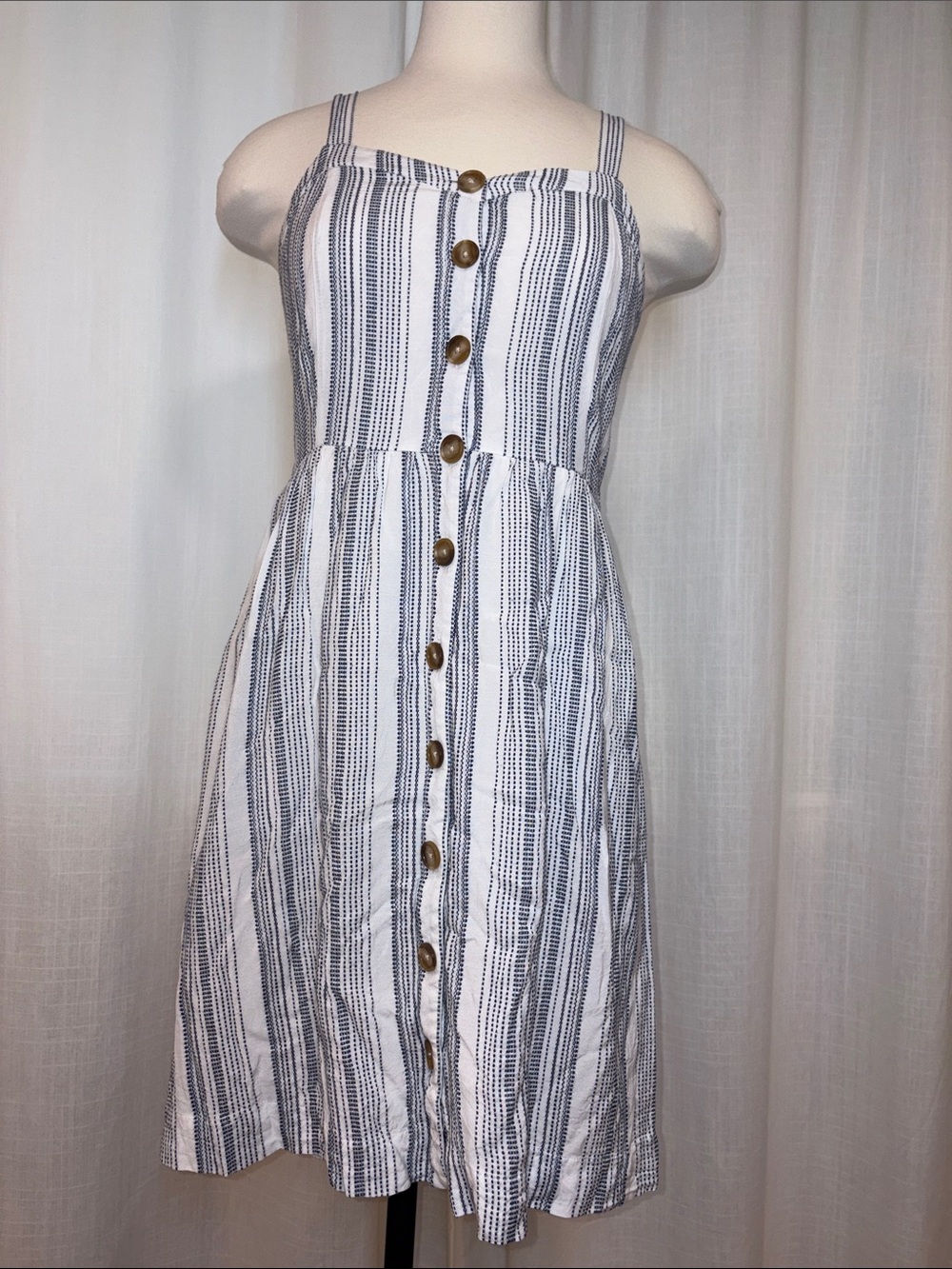 Striped White and Navy Button-Front Sundress